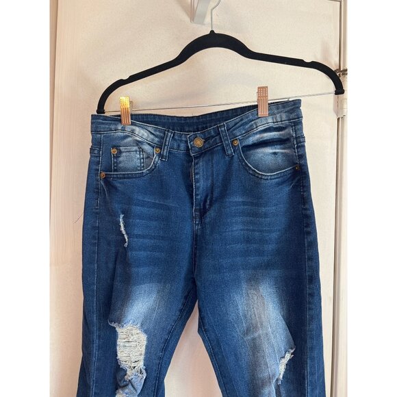 Distressed Blue Flared Jeans Medium M Stretch Denim Casual Womens Pants - Picture 3 of 5